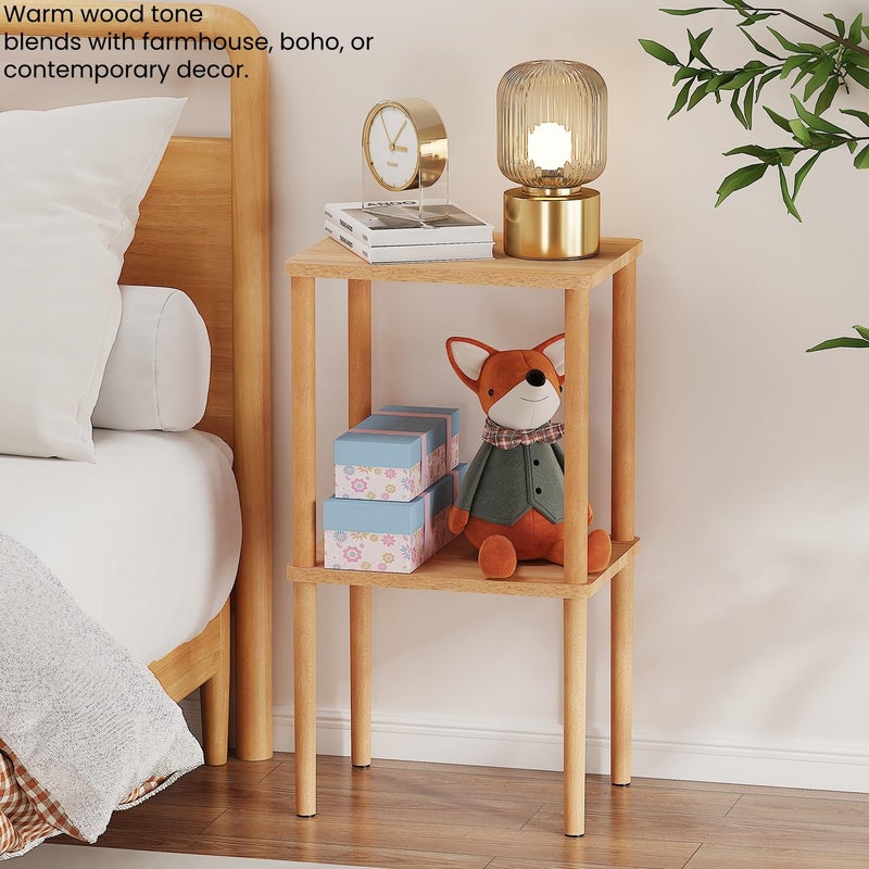 exilot Solid Wood Side Table, 2-Tier Small End Table with Storage Shelf, Tall Nightstand Bedside Table for Bedroom, Living Room, Kids Room & Small Spaces. No-Tool Assembly. - Image 4